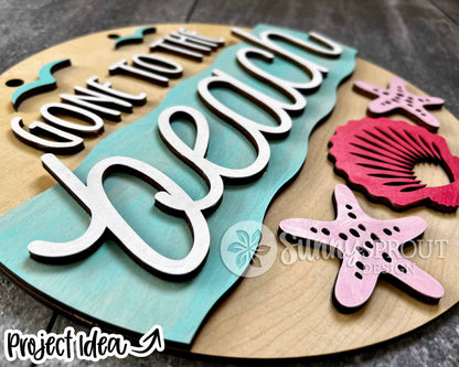 Gone to the Beach Seashell Sign, Digital download, SVG Laser cut file, Cricut, Round door hanger wall art design, Ocean coastal decor
