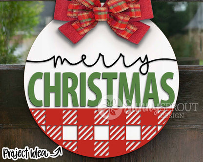 Merry Christmas Buffalo Check Plaid Sign, Digital Download, SVG Laser Cut File, Cricut, Round Door Hanger Design, Christmas Decor