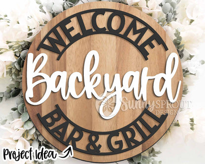 Summer Patio Laser Sign Bundle, Round door hanger svg, Glowforge laser file, Cricut cut file, Front door welcome sign