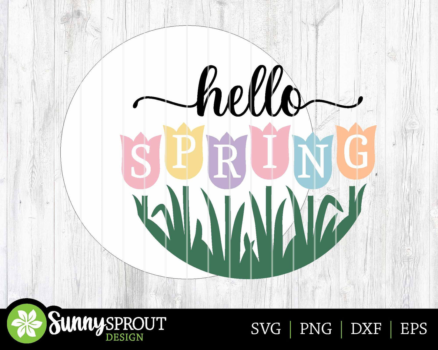 Hello Spring Tulips Sign, Digital download, SVG Laser cut file, Cricut, Round door hanger design, Easter decor