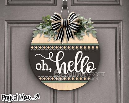 Oh Hello Rattan Pattern Sign, Digital Download, SVG Laser Cut File, Cricut, Modern Farmhouse Round Door Hanger Design