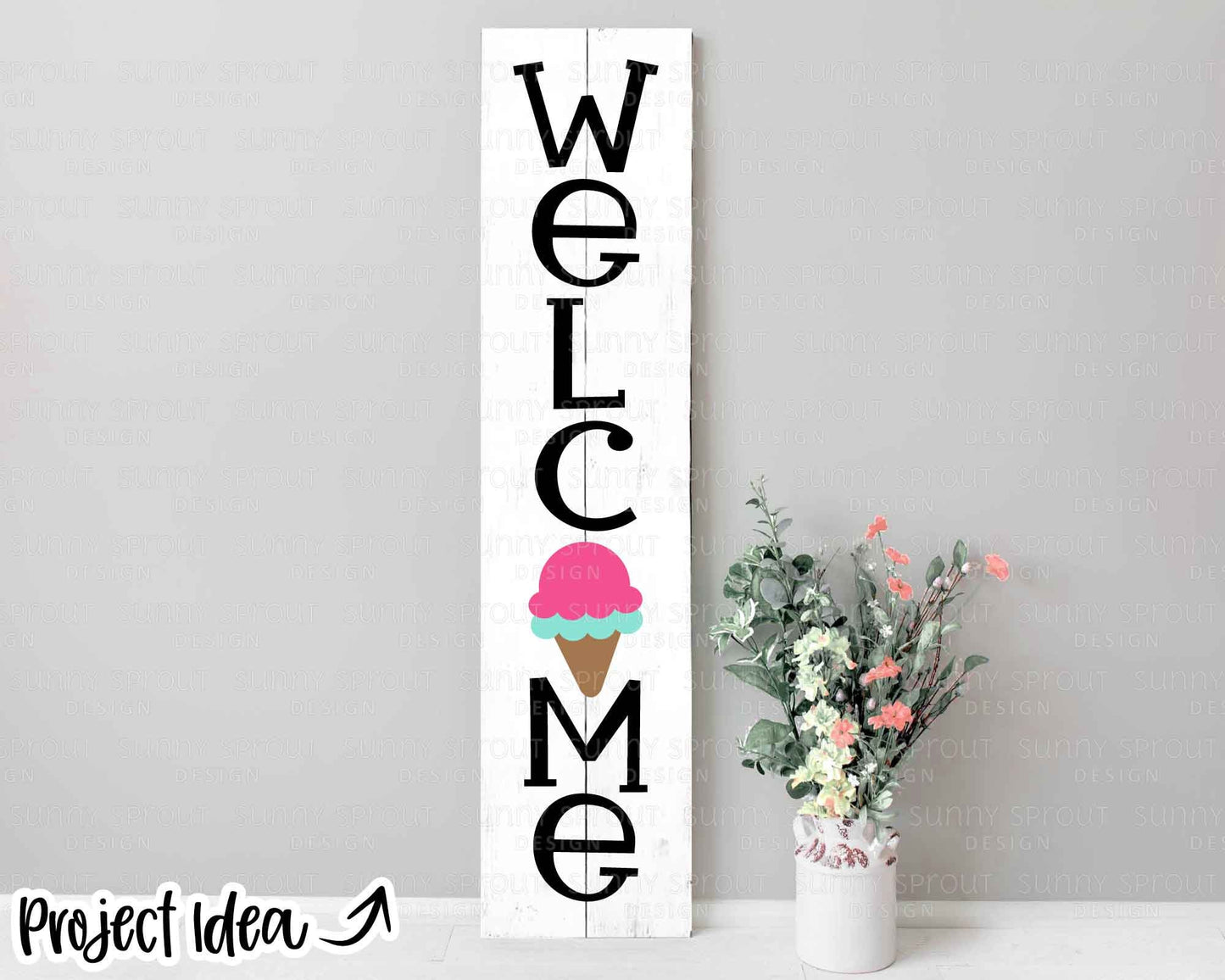 Welcome Ice Cream Sign, Digital Download, Cricut SVG Cut File, Summer Vertical Porch Leaner Design