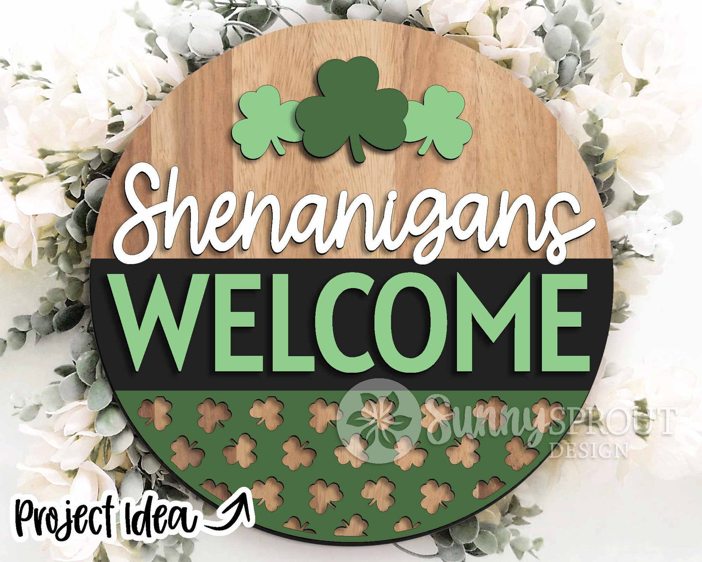 St. Patrick Laser Sign Bundle 1, Round door hanger, Glowforge laser file, Cricut cut, Silhouette, Shamrock welcome sign
