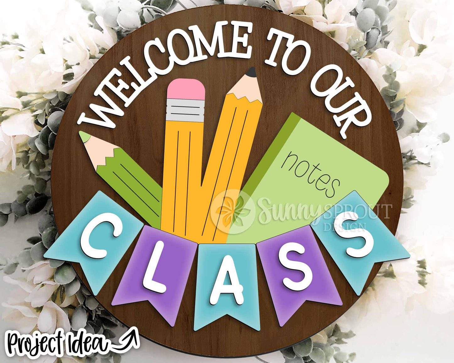 Welcome to Our Class Banner Sign, Digital download, SVG Laser cut file, Cricut, Round door hanger design, School classroom teacher decor