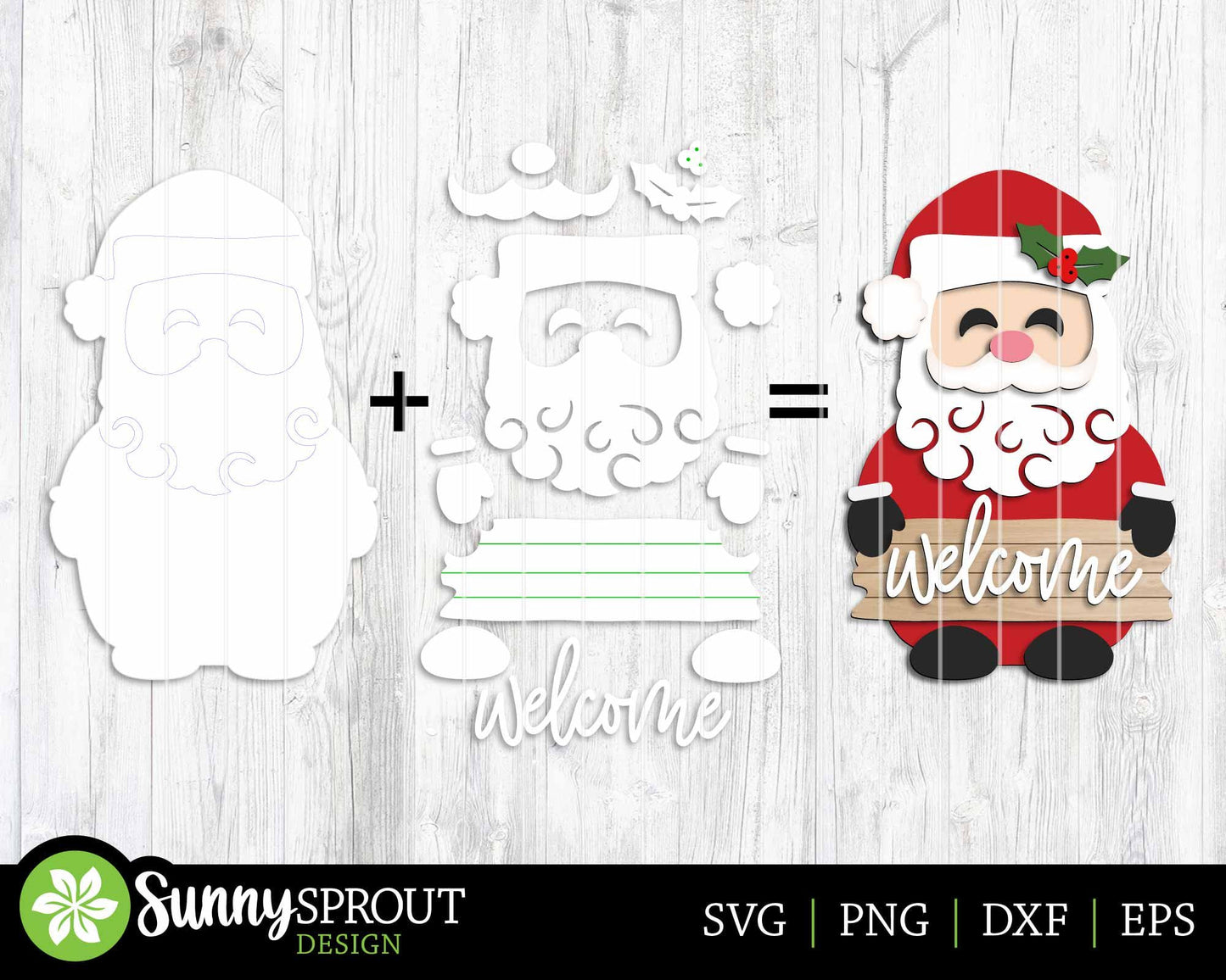 Santa Holding Welcome Sign, Digital Download, SVG Laser Cut File, Cricut, Door Hanger Design, Christmas Decor