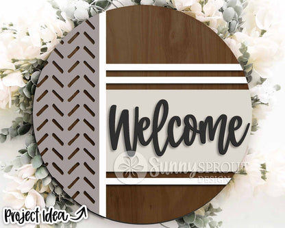 Welcome Vertical Pattern Sign, Digital Download, SVG Laser Cut File, Cricut, Modern Farmhouse Round Door Hanger Design
