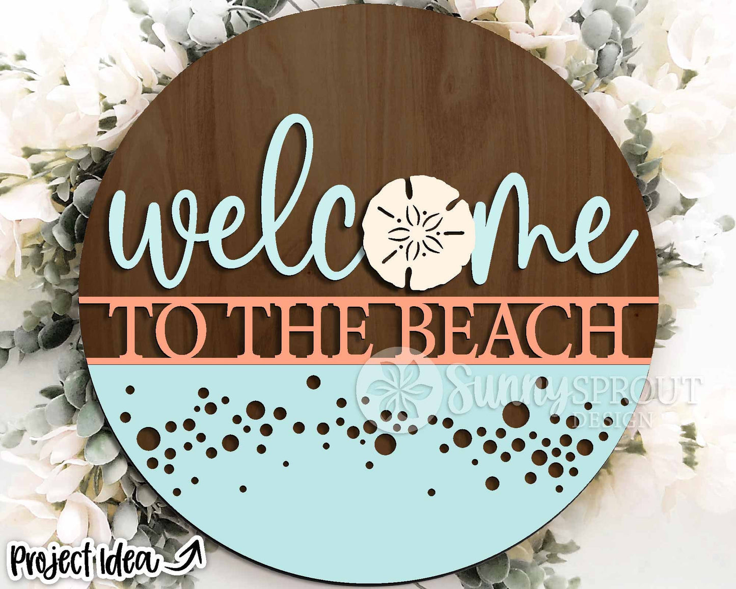 Welcome to the Beach Sign, Digital download, SVG Laser cut file, Cricut, Round door hanger design, Ocean coastal decor