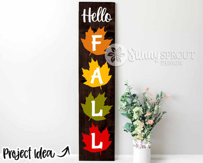 Hello Fall Leaves Vertical Sign, Digital download, SVG laser cut file, Cricut, Vertical porch leaner design, Farmhouse design