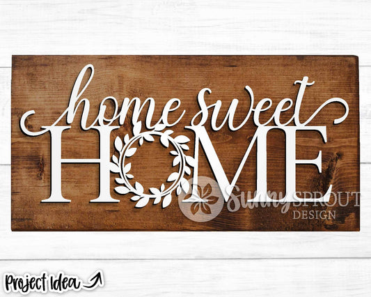 Home Sweet Home Wreath SVG, Round door hanger svg, Cricut cut file, Glowforge laser cut file, Welcome sign svg