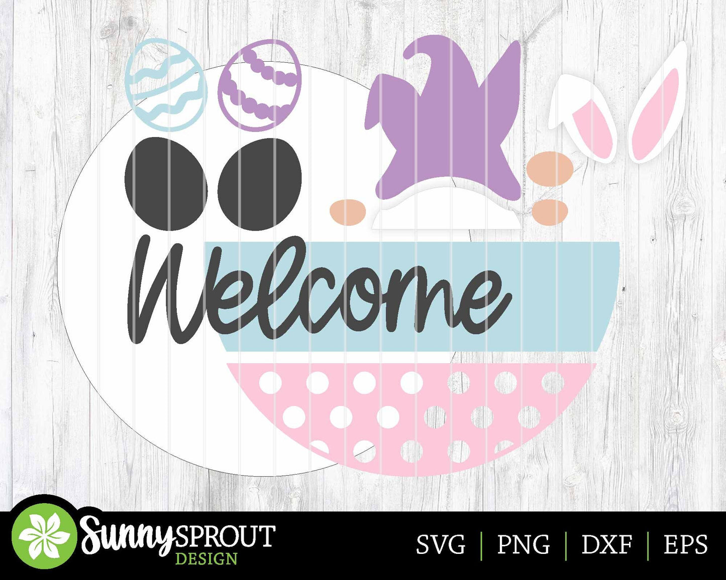 Bunny Gnome Welcome Sign, Digital download, SVG Laser cut file, Cricut, Round door hanger design, Easter decor