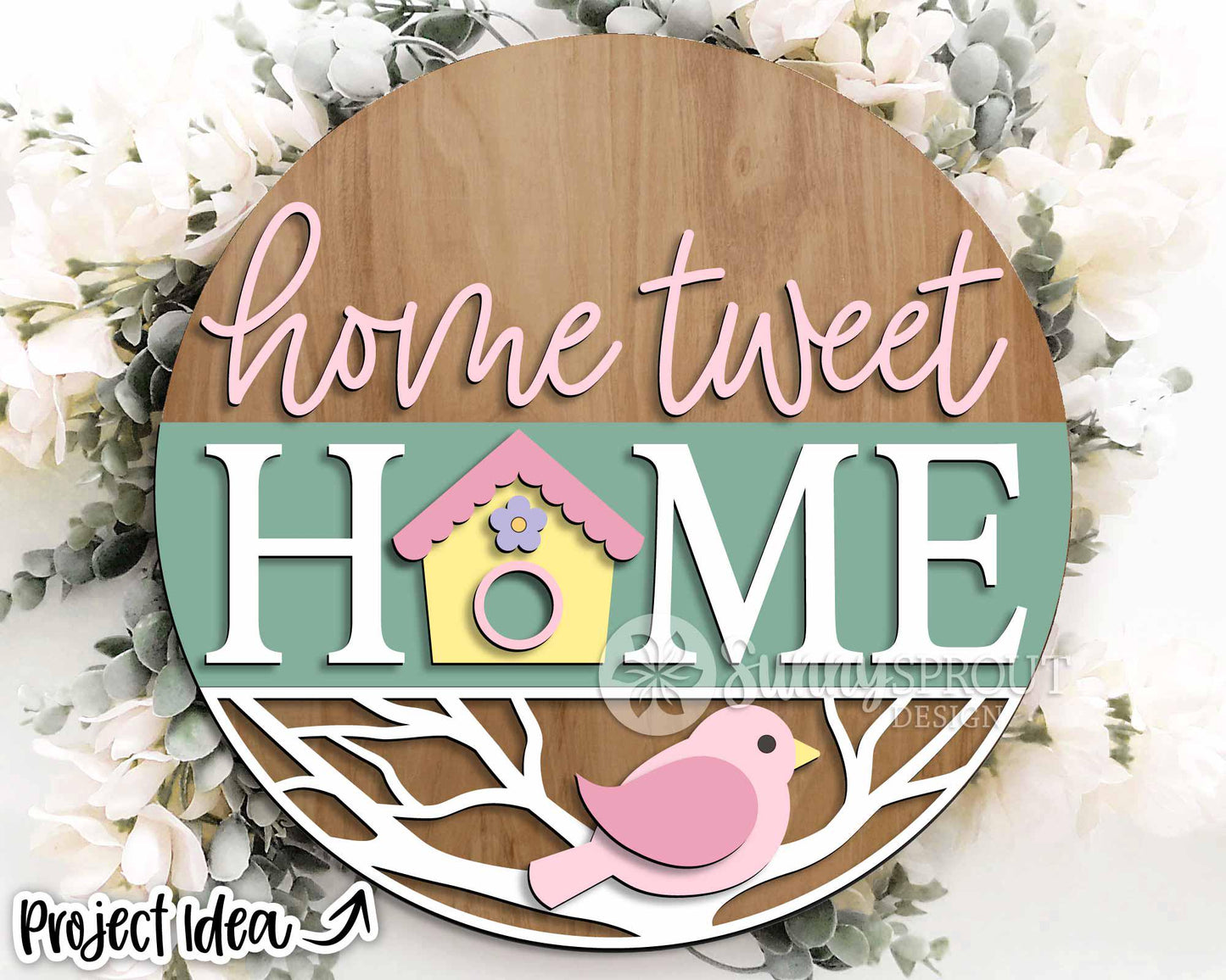 Home Tweet Home Bird House Sign, Digital download, SVG Laser cut file, Cricut, Round door hanger design, Spring decor