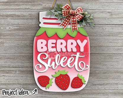 Berry Sweet Strawberry Mason Jar Sign, Digital Download, SVG Laser Cut File, Cricut, Summer Door Hanger Wall Decor Design