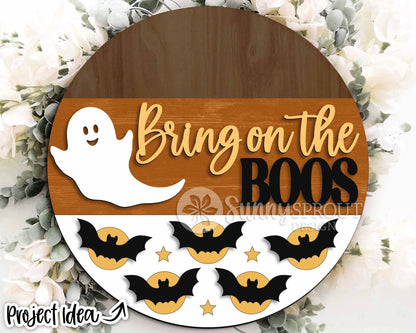 Bring on the Boos Ghost Bats Sign, Digital Download, SVG Laser Cut File, Cricut, Round Halloween Door Hanger Design
