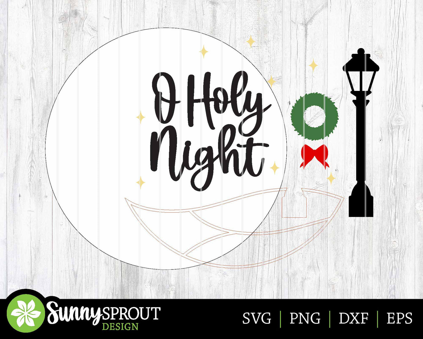 O Holy Night Light Pole Sign, Digital download, SVG laser cut file, Cricut, Round door hanger design, Christmas decor