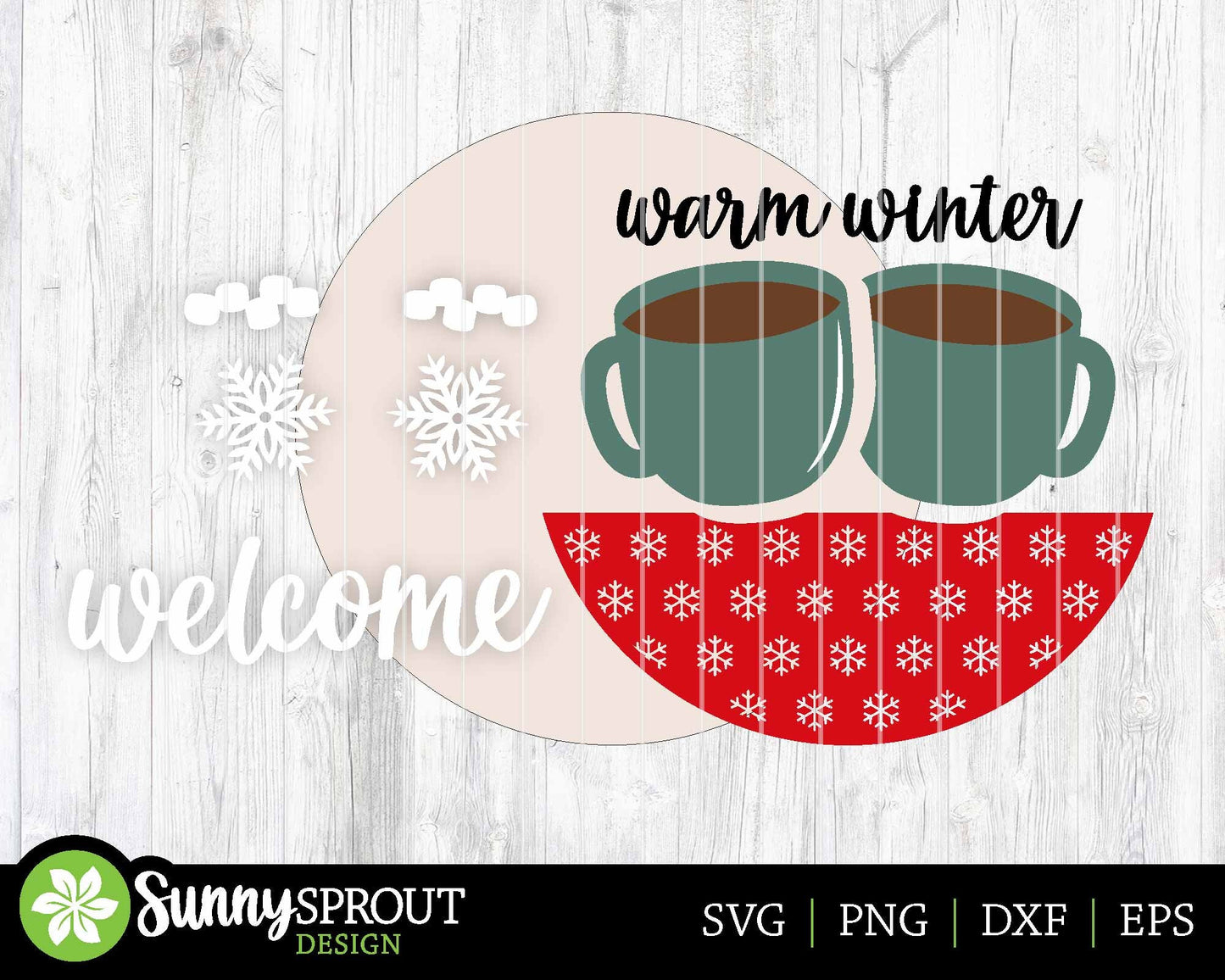 Warm Winter Welcome Hot Cocoa, Round door hanger svg, Glowforge laser cut file, Cricut, Silhouette, Christmas welcome svg