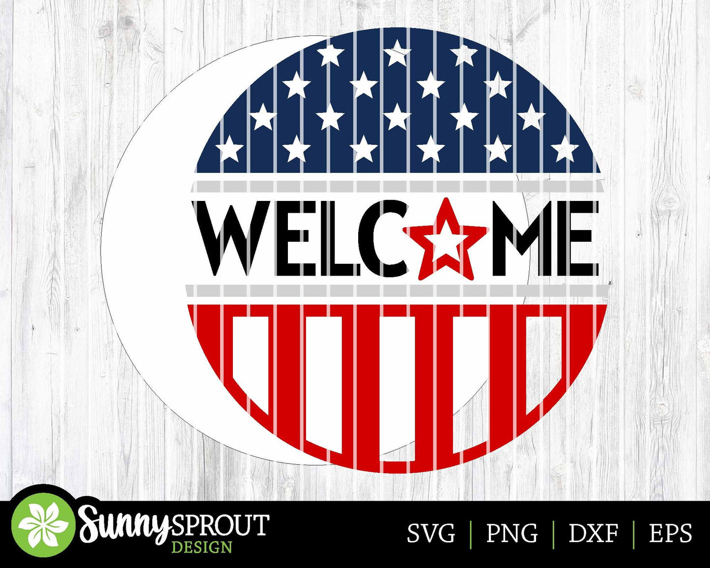 Welcome American Flag Sign, Digital Download, SVG Laser Cut File, Cricut, Round Door Hanger Design, Patriotic 4th of July Decor