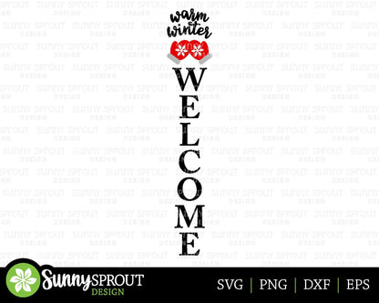 Warm Winter Welcome Mittens; Digital Download | Print File, Cricut, Silhouette Cut File | Winter Front Door Sign Design | svg png dxf eps