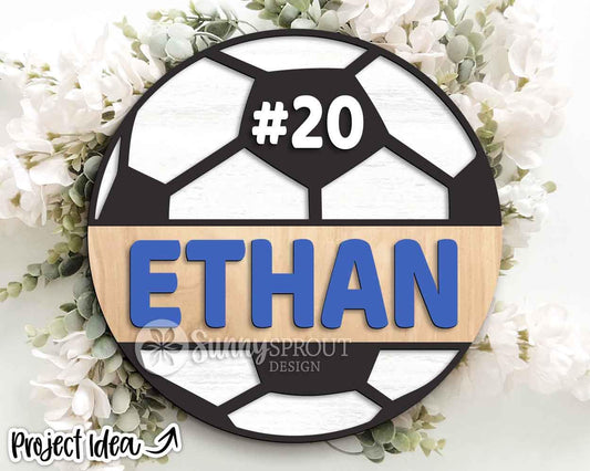 Soccer Player Name Number Sign, Digital Download, SVG Laser Cut File, Cricut, Door Hanger Wall Art Design, Personalized Sports Decor