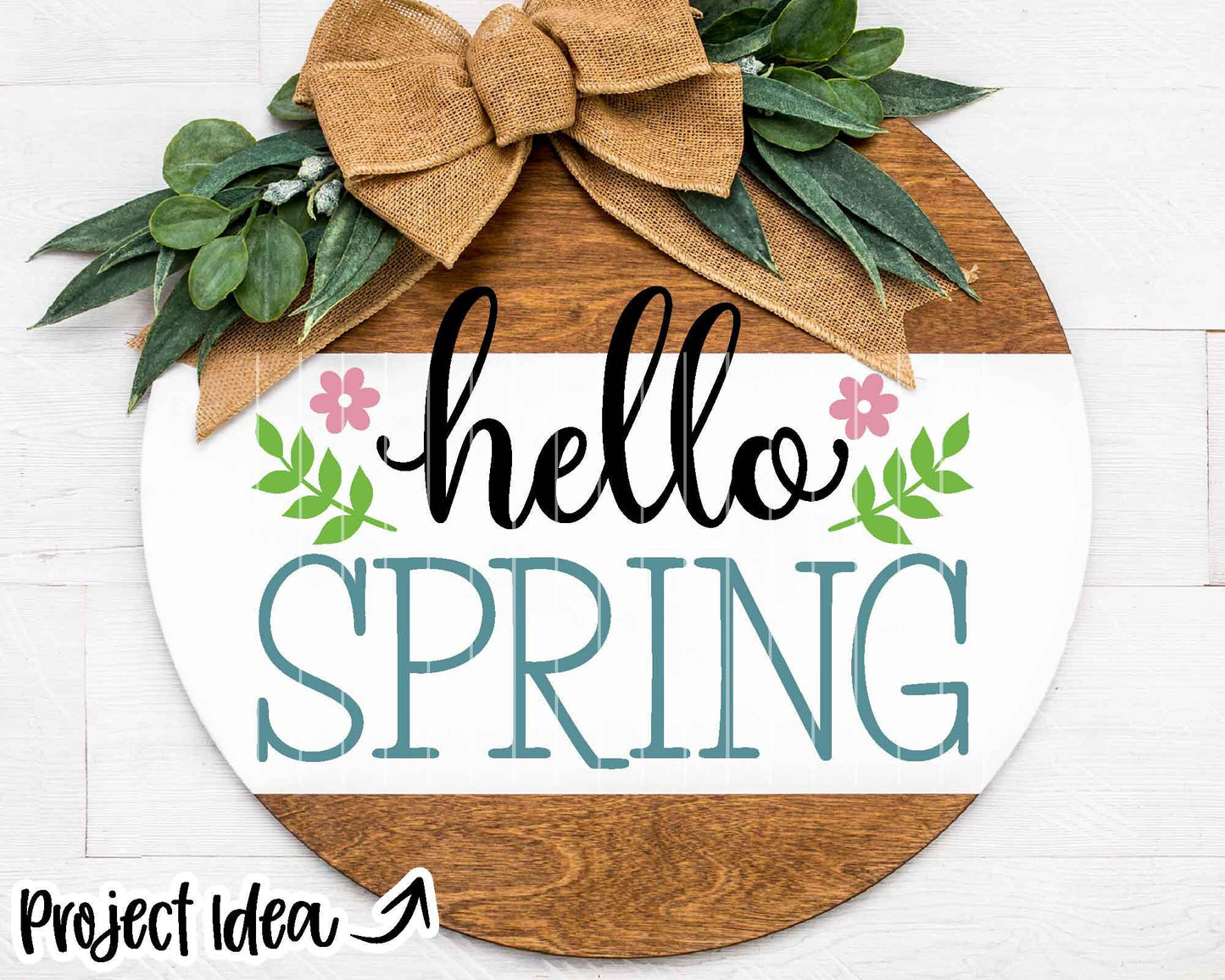 Hello Spring Flowers Sign, Digital download, SVG Laser cut file, Cricut, Round door hanger design