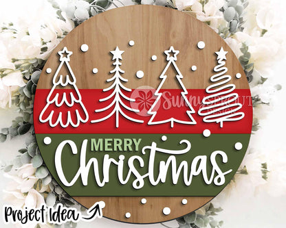 Christmas Laser Sign Bundle 6, Round door hanger, Glowforge laser cut file, Holiday welcome sign svg, Winter decor svg