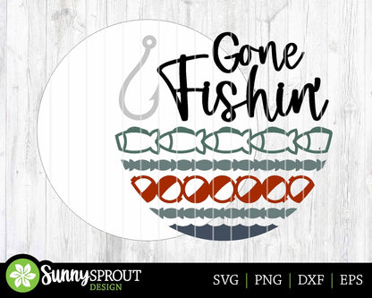 Gone Fishin' Hook Sign, Digital download, SVG Laser cut file, Cricut, Round door hanger design, Lake house cabin decor, Fishing SVG