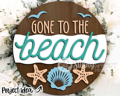 Gone to the Beach Seashell Sign, Digital download, SVG Laser cut file, Cricut, Round door hanger wall art design, Ocean coastal decor