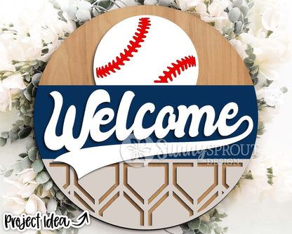 Welcome Baseball Softball Sign, Digital Download, SVG Laser Cut File, Cricut, Round Door Hanger Design, Sports Decor