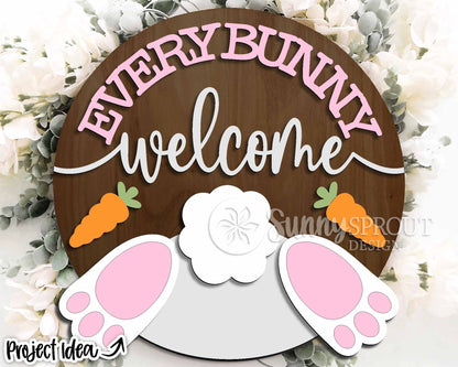 Everybunny Welcome Sign, Digital download, SVG Laser cut file, Cricut, Round door hanger design, Spring Easter decor