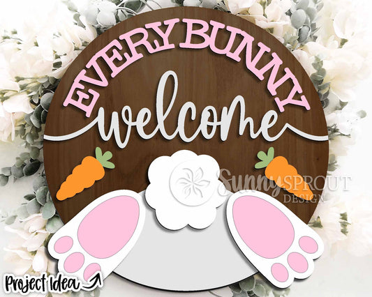 Everybunny Welcome Sign, Digital download, SVG Laser cut file, Cricut, Round door hanger design, Spring Easter decor