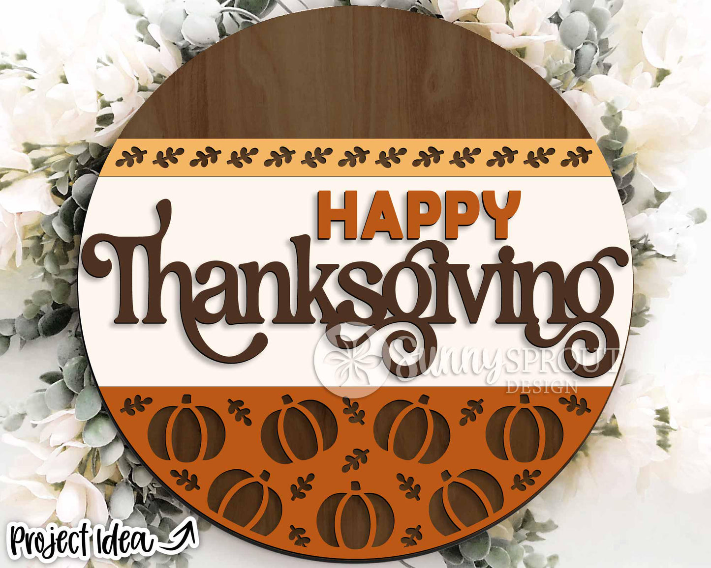 Happy Thanksgiving Pumpkin Pattern Sign, Digital Download, SVG Laser Cut File, Cricut, Round Fall Door Hanger Design