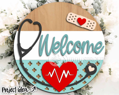 Medical Office Welcome Sign, Digital download, SVG Laser cut file, Cricut, Round door hanger design, Personalize nurse doctor decor