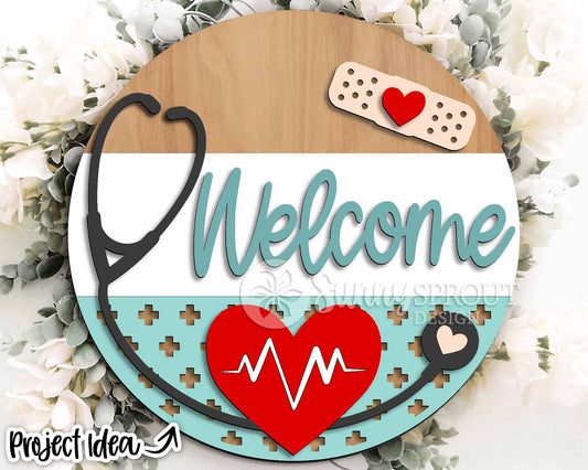 Medical Office Welcome Sign, Digital download, SVG Laser cut file, Cricut, Round door hanger design, Personalize nurse doctor decor