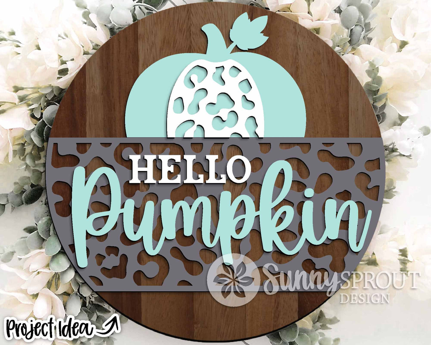 Hello Pumpkin Leopard Print Sign, Digital Download, SVG Laser Cut File, Cricut, Round Fall Door Hanger Design
