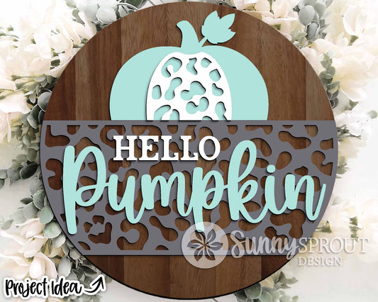 Hello Pumpkin Leopard Print Sign, Digital Download, SVG Laser Cut File, Cricut, Round Fall Door Hanger Design