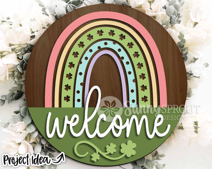 Welcome Shamrock Rainbow Sign, Digital Download, SVG Laser Cut File, Cricut, Round Door Hanger Design, St. Patrick's Day Decor