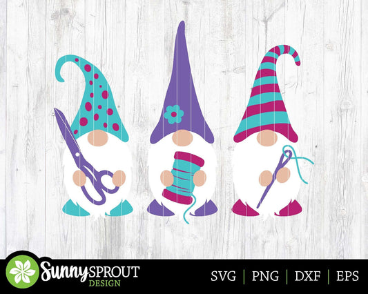 Three Gnomes Sewing Notions SVG, Digital download, Cricut cut file, Silhouette, Quilting embroidery design