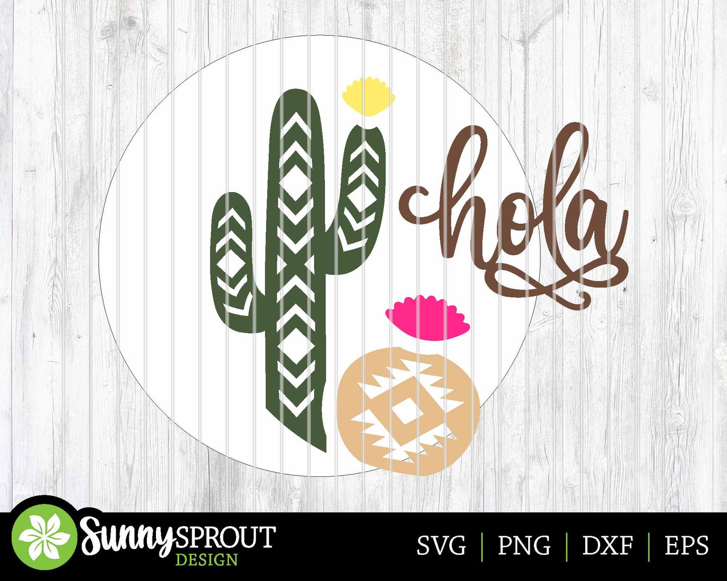Hola Aztec Cactus Sign, Digital Download, SVG Laser Cut File, Cricut, Southwestern Desert Round Door Hanger Design