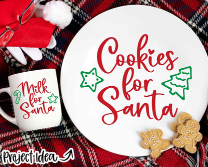 Christmas Plate and Mug SVG, Digital download, Cricut cut file, Silhouette, Santa cookies & milk design