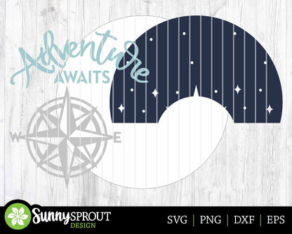 Adventure Awaits Compass Sign, Digital download, SVG Laser cut file, Cricut, Round door hanger design, Camping cabin outdoor decor