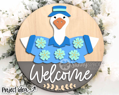Goose Welcome Tropical Summer Sign, Digital Download, SVG Laser Cut File, Cricut, Round Door Hanger Design