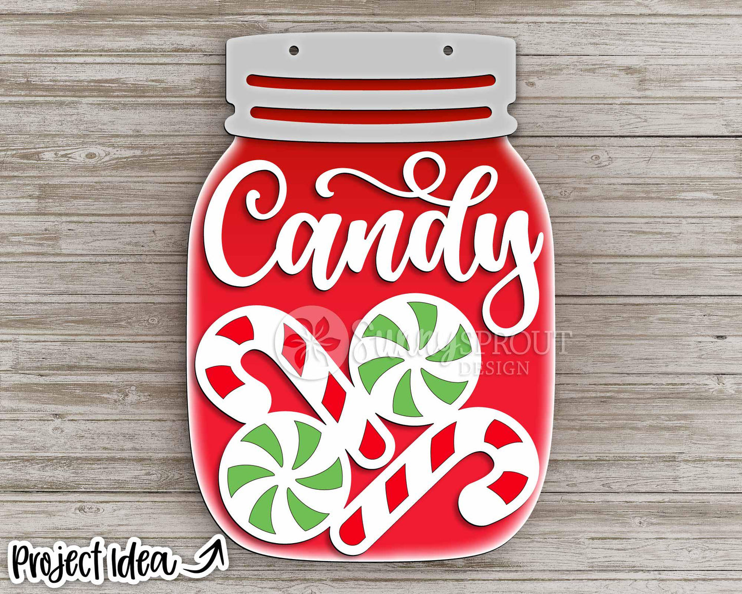 Peppermint Candy Mason Jar Sign, Digital Download, SVG Laser Cut File, Cricut, Door Hanger Design, Christmas Decor