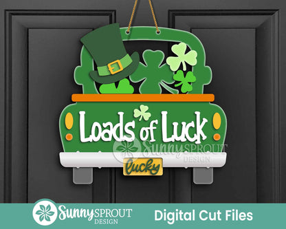 Loads of Luck Clover Truck Sign, Digital Download, SVG Laser Cut File, Cricut, Door Hanger Design, St. Patrick's Day Decor
