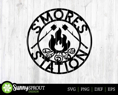 Smores Station Campfire Sign, Digital download, SVG Laser cut file, Cricut, Round door hanger design, Camping cabin outdoor decor