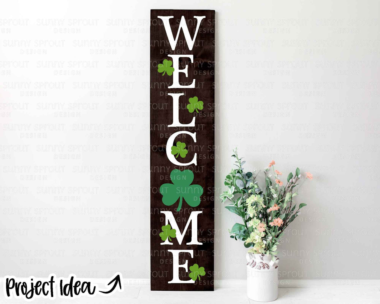 Welcome Clover Porch Sign SVG, Digital download, Cricut cut file, Silhouette, St. Patrick's Day door leaner design