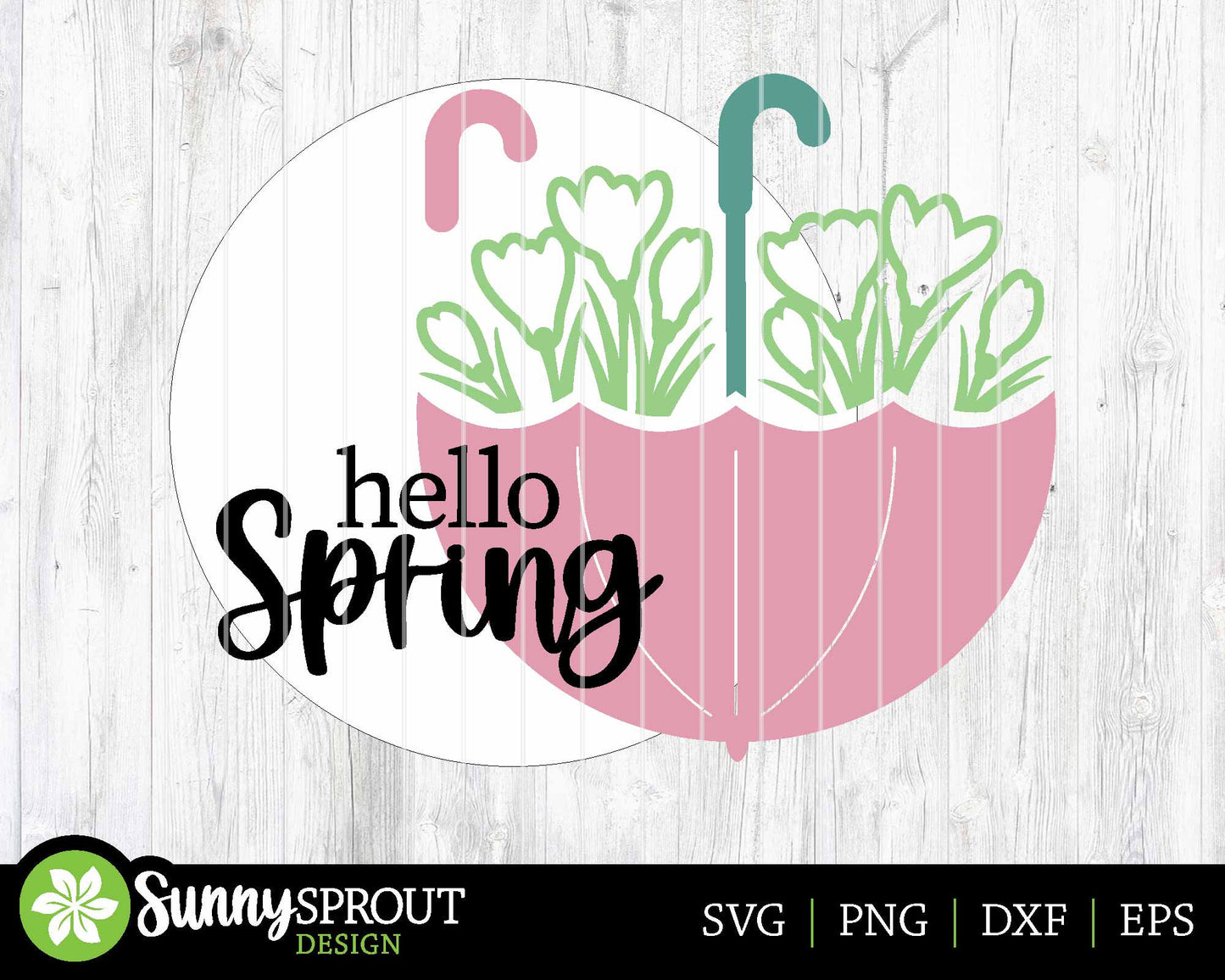 Hello Spring Umbrella Crocus Flower Sign, Digital download, SVG Laser cut file, Cricut, Round door hanger design