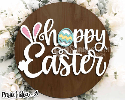 Hoppy Easter Bunny Egg Sign, Digital download, SVG laser cut file, Cricut, Round door hanger design