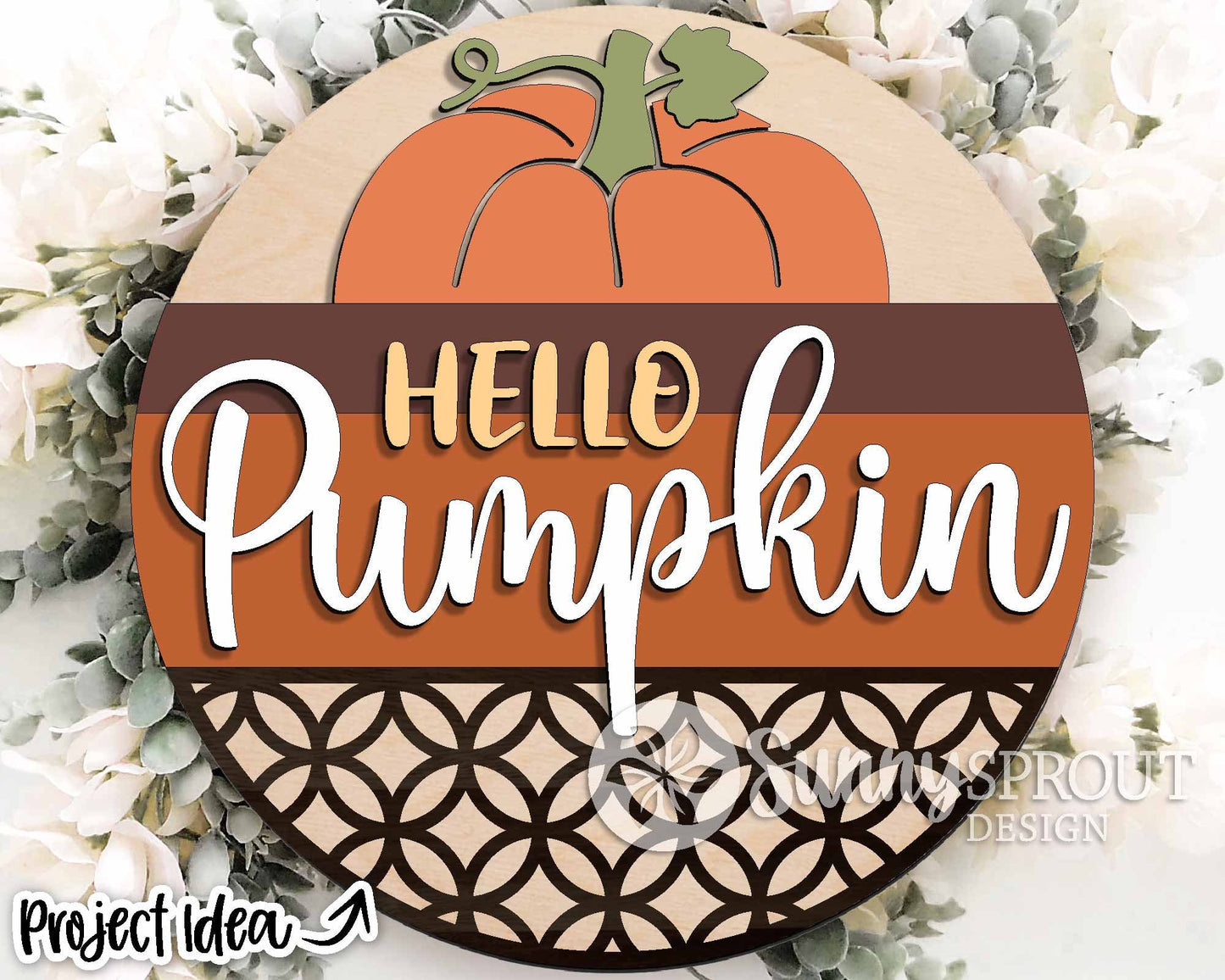 Hello Pumpkin Sign, Digital Download, SVG Laser Cut File, Cricut, Round Fall Door Hanger Design