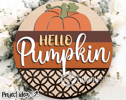 Hello Pumpkin Sign, Digital Download, SVG Laser Cut File, Cricut, Round Fall Door Hanger Design