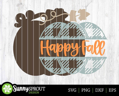 Happy Fall Monogram Pumpkin Sign, Digital Download, SVG Laser Cut File, Cricut, Round Fall Door Hanger Design, Personalize name
