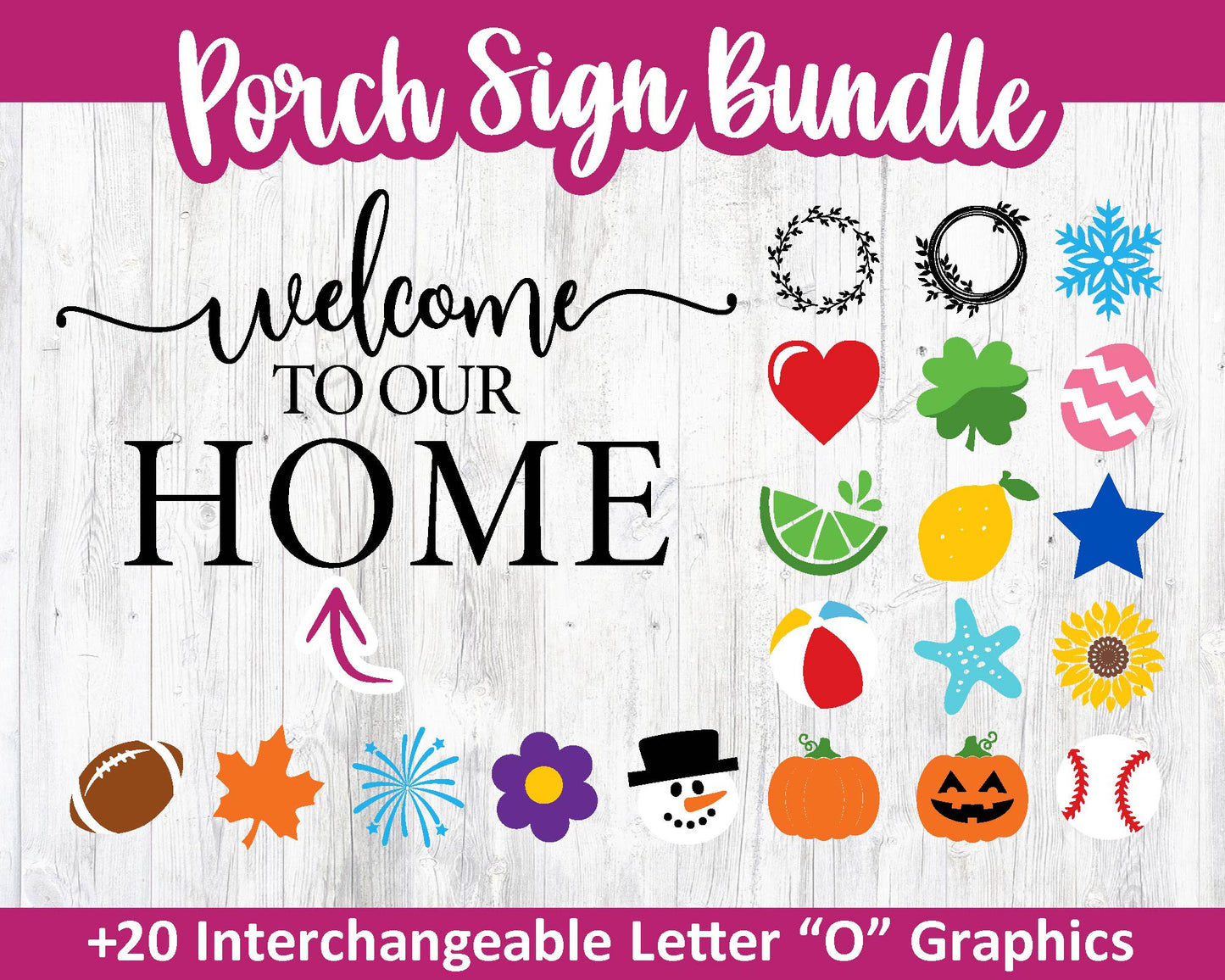 Welcome To Our Home Interchangeable Graphics Sign, Digital Download, Cricut SVG Cut File, Silhouette, Round Door Hanger Design